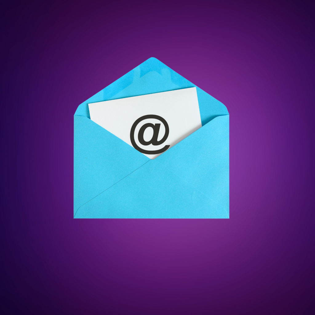 Aqua Envelope on a purple background